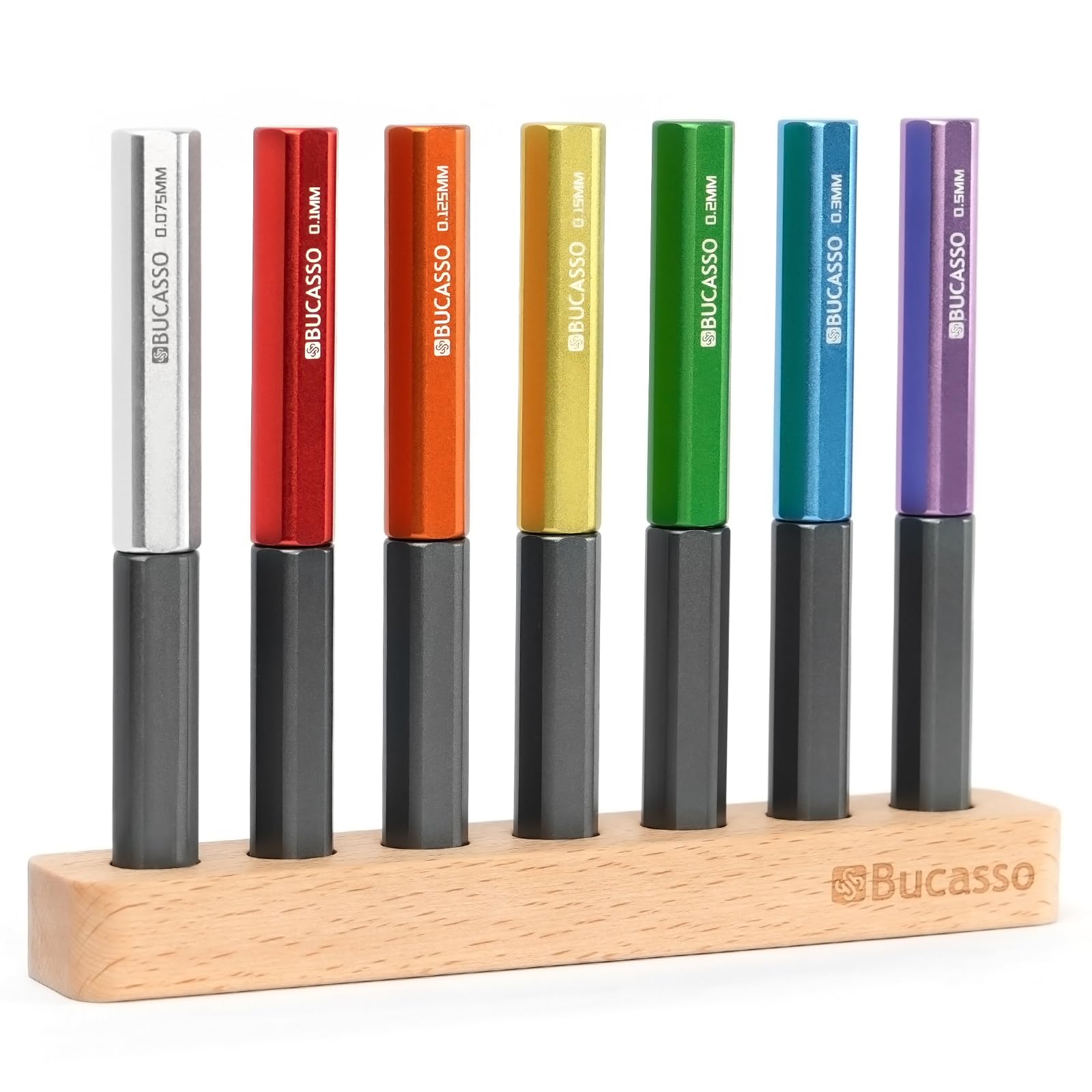 Bucasso Model Scriber, 7-Piece Tungsten Steel Blade Scribing Tool Set 0.075/0.1/0.125/0.15/0.2/0.3/0.5mm, with Wooden Stand for Modeling Hobby, RG Scale Model, Gundam Model Kit, Plastic Models