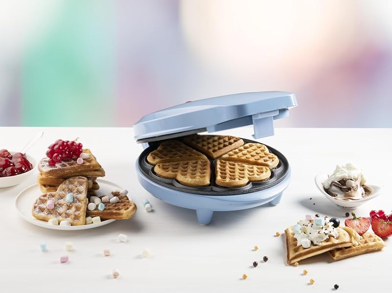 Waffle Maker, piastra per waffle a forma di cuore, macchina per waffle con antiaderente & indicatoro luminso, collezione Sweet Dreams, 700 watt, colore: Blu