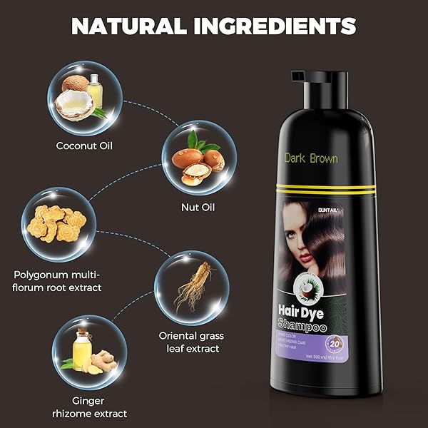 KLEIKYEREL DARK BROWN HAIR DYE SHAMPOO 3 IN 1 FOR GRAY HAIR COVERAGE, DUNTAIL INSTANT HAIR COLOR SHAMPOO, HERBAL HAIR DYE SHAMPOO FOR WOMEN MEN, LASTS 30 DAYS (16.9 FL OZ)