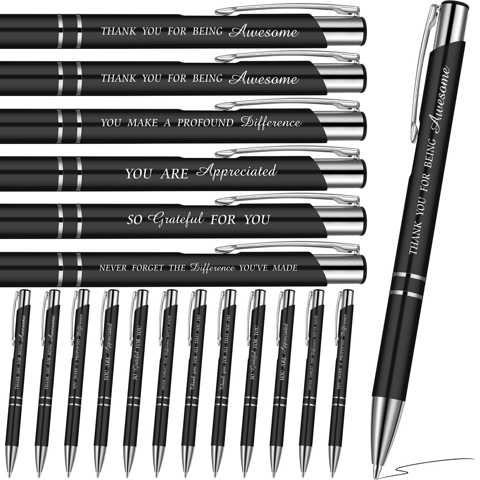Faccito 48 Pcs Thank You Ballpoint Pens Inspirational Quotes Metal Motivational Pens Encouraging Inspirational Black Ink Funny Gift for Women Men Work Nurse Students Teacher(Black)