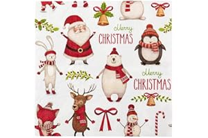 Restaurantware-13 Inch Paper Luncheon Napkins, 20 Merry Christmas Design Printed Napkins - 3-Ply, Textured Edges, White Paper