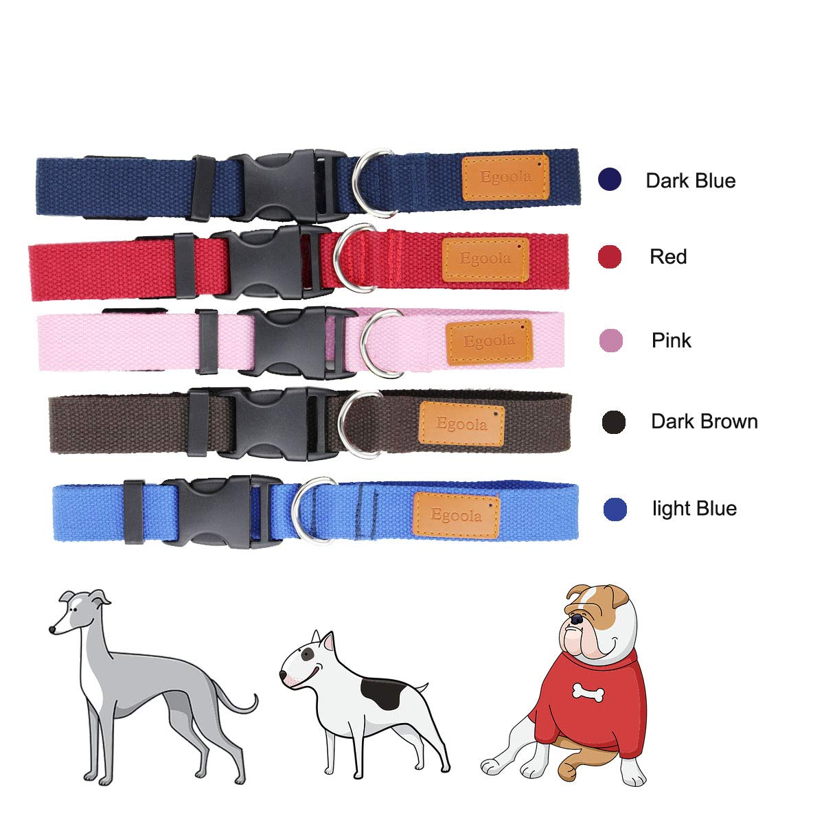 Egoola Personalized Dog Collar Custom Embroidered Pet Name and Phone Number for Small Medium Large Adjustable Dog Collars