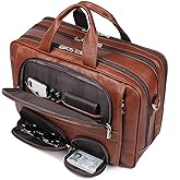 Augus Business Travel Briefcase Genuine Leather Duffel Bags for Men Laptop Bag fits 15.6 inches Laptop
