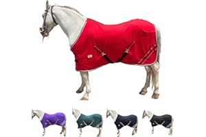 Majestic Ally Anti Pill Fleece Horse Blanket/Sheet with Silver Braided Rope (Red, 78)