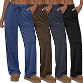 Sweetyweee 4 Pack Women's Lounge Pants Wide Leg Loose Casual Yoga Pants Elastic Waist Drawstring Sweatpants with Pockets