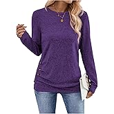 SOLY HUX Women's Long Sleeve T Shirt Crew Neck Button Casual Tee Fall Tops