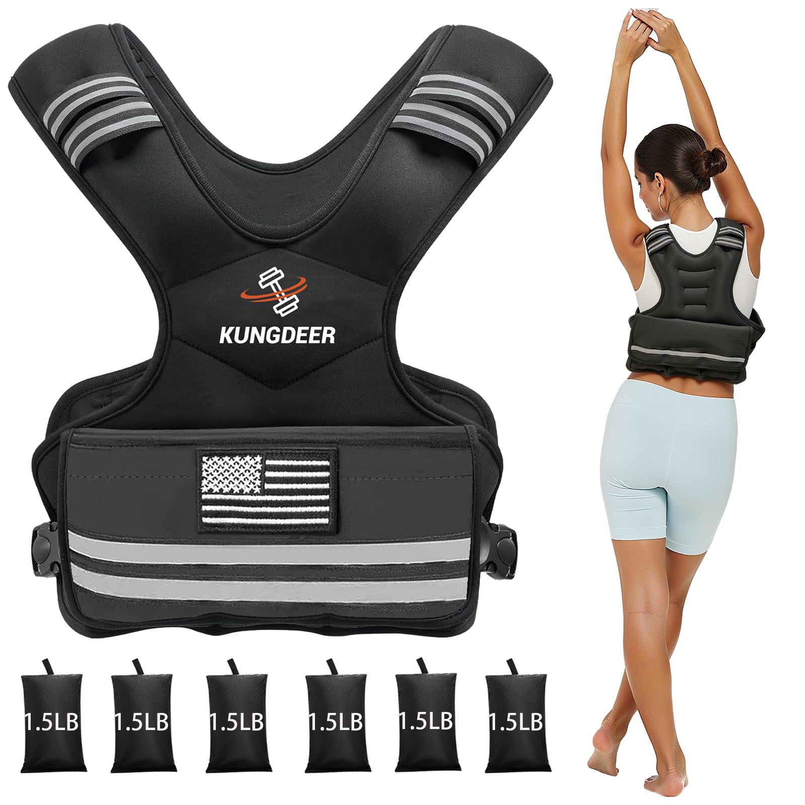 Adjustable Weighted Vest for Women:4-10LB/12-18LB/20-32LB with 6 Ironsand Weights for Home Workouts Running Body Weight Vest