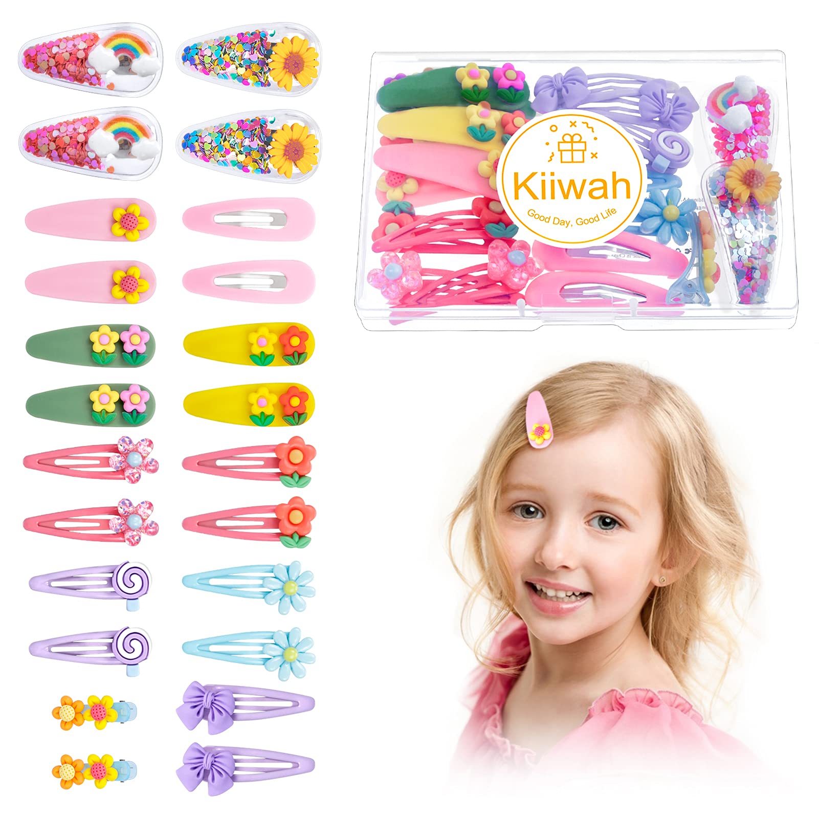 24pcs Girls Snap Hair Clips, Non-Slip Kids Hair Barrettes Colourful Baby Hair Accessories for Toddlers