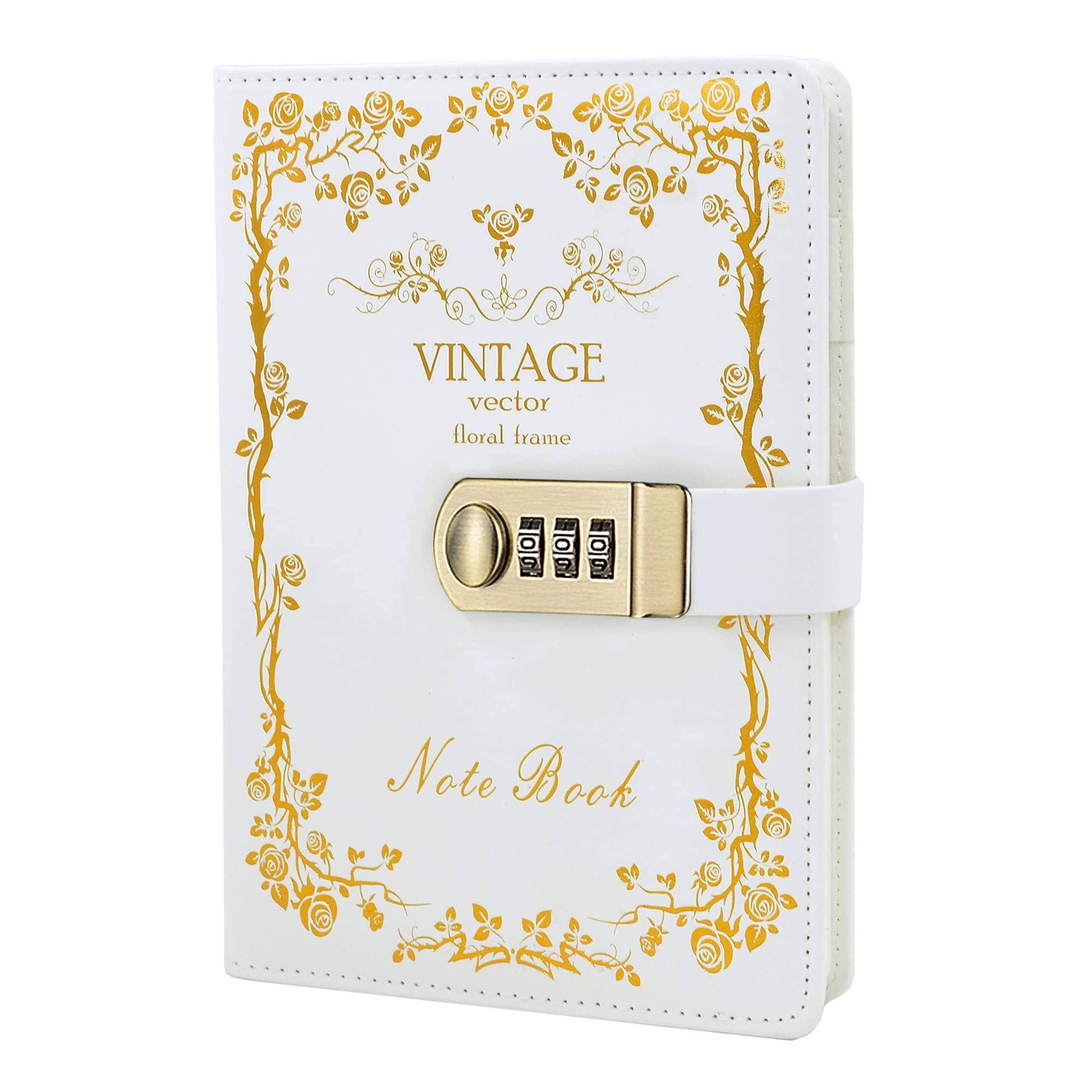 NectaRoy Lockable Diary Lock Journal, PU Leather Cover Writing Notebook Planner, Wire Binding Lined Daily Travel Journal with Lock, Password Notepad with Pen Holder, Size 215x150mm