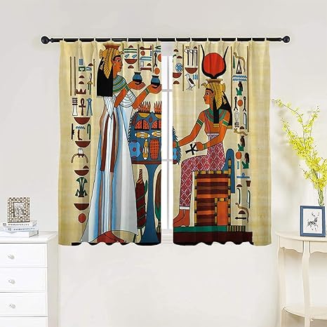 Amazon レトロ 子供部屋遮光カーテン 1級 カーテン 古代エジプトの歴史の要素を持つパピルスデザインアンティーク巧妙なイラスト 1級遮光 防音 遮音 遮光 1級 厚手カーテン 寝室 幅100cm丈178cm 2枚組 カーテン オンライン通販