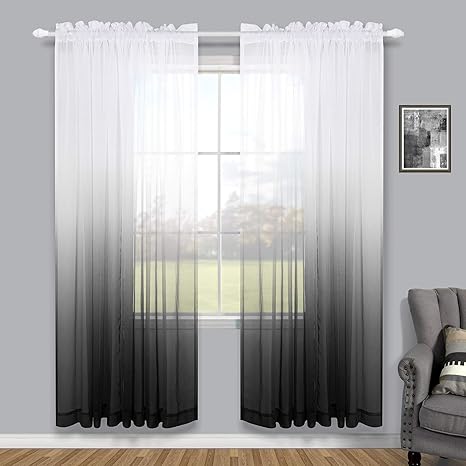 cortinas decorativas modernas de lino sintetico degradado semitransparentes blancas y negras para sala de estar dormitorio habitacion de los