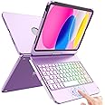 FUWANG Touch Keyboard Case for iPad 10th Generation 10.9 inch 2022, 360° Rotatable for iPad 10th Generation Case with Keyboard, Multi-Touch Backlit Keyboard for iPad 10th Generation,Purple
