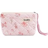 PLwelth Cute Coin Purse Cotton Quilted Flower Coin Pouch Mini Pink Wallet Small Change Purse Cosmetic Bag with Zipper Cartoon Rabbit Prints Earphone Card Key Holder Christmas Gifts for Women
