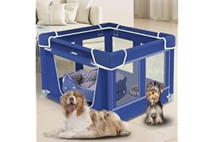 NOTTIA Puppy PlayPen 47x47x32 Inch, Dog Playpen with Gate for Puppies, Small and Medium Dogs, Pet PlayPen for Outdoors & Indoors, Tear Resistant Fabric