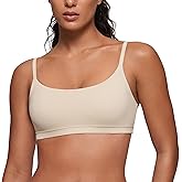 CRZ YOGA Softhold Double Lined Scoop Neck Bralette - Womens Adjustable Straps Cami Wireless Sleep T-Shirt Everyday Bra