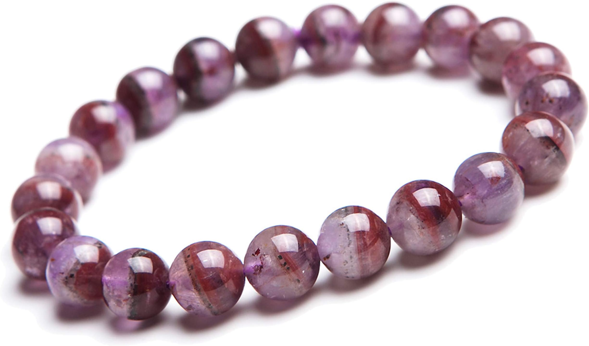 Reikocrystalbeads 9mm Natural Purple Auralite 23 Crystal Gemstone Stretch Round Bead Bracelet