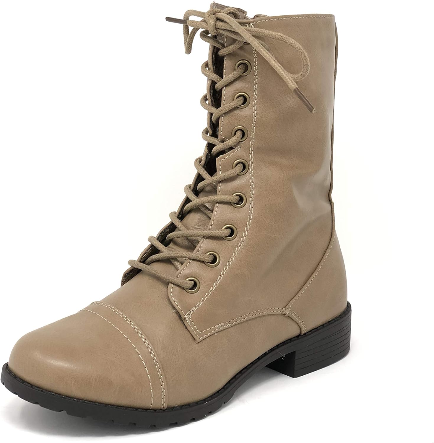  | Forever Link Womens Round Toe Military Lace up Knit Ankle Cuff Low Heel Combat Boots | Ankle & Bootie