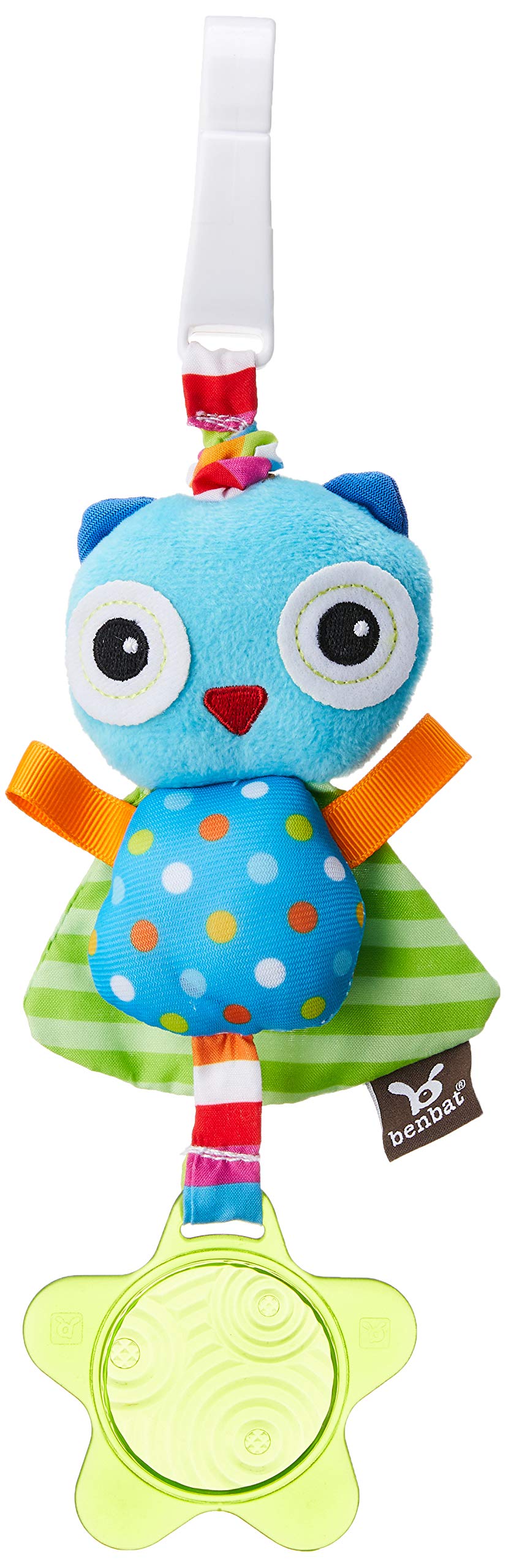 Benbat Jitter Toy, Baby Toy, Clip on Baby Pram Toy, Baby Sensory Toy, BPA Free Dazzle Star Helps Develop Early Motor Skills. Newborn Rattle Toy, Baby Teething Toy. Toy for at Home or On The Go (Owl)