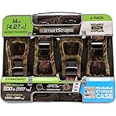 SmartStraps 14’ Camo X Ratchet Straps, 4 Pack — Standard Duty Camo Ratchet Straps, 1,500lb Break Strength, 500lb Safe Work Load — Haul Dirt Bikes, ATVs, and Lawn Tractors with Patented Technology