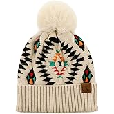 C.C Fur Pom Winter Fall Trendy Chunky Stretchy Cable Knit Beanie Hat