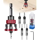 7 PCS Countersink Drill Bits Set, 4PCS Four-Flute HSS M2 Tapered Drill Bits and Adjustable Depth Stop Collar, Wood Countersink Bit with Wrench for 82 Degree Woodworking, Plywood and MDF DIY