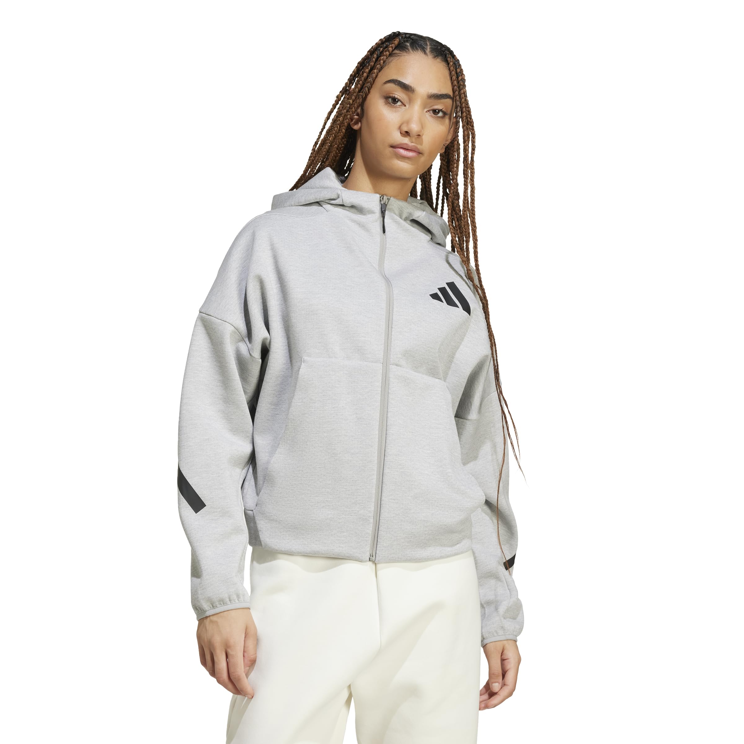 adidas Women’s Z.N.E. Full-Zip Hoodie, Medium Grey Heather, Small