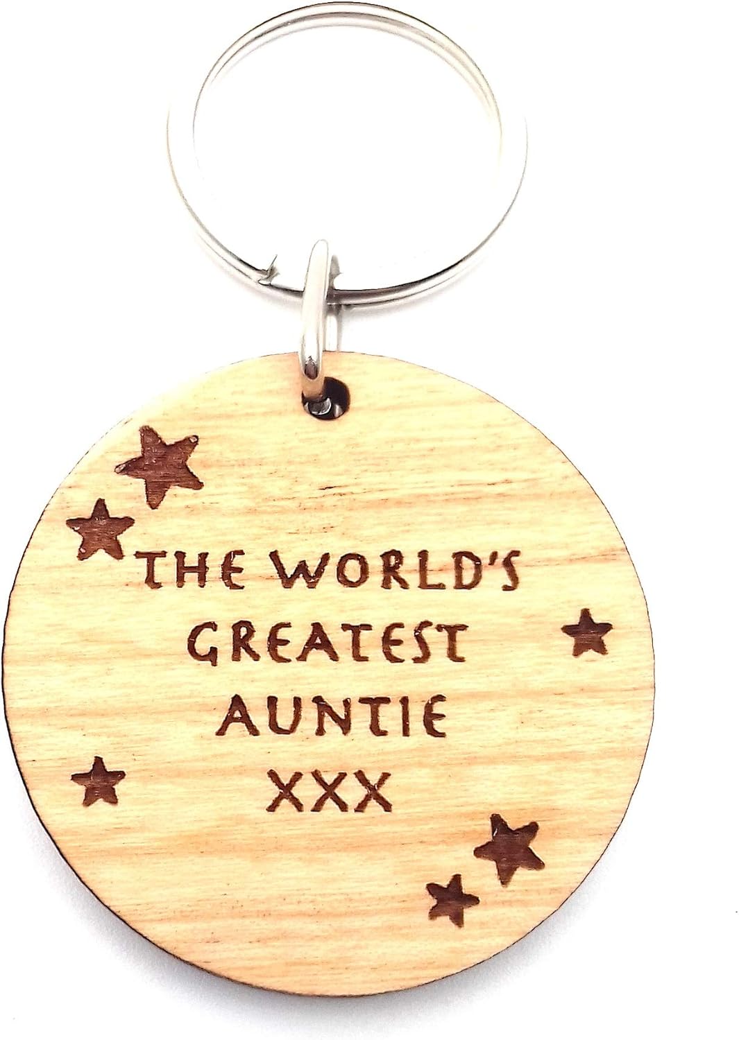 The World's Worlds Greatest Auntie Round Wooden Wood Keyring Key Ring Keepsake Gift for Her, Brown, 40mm x 40mm x 5mm