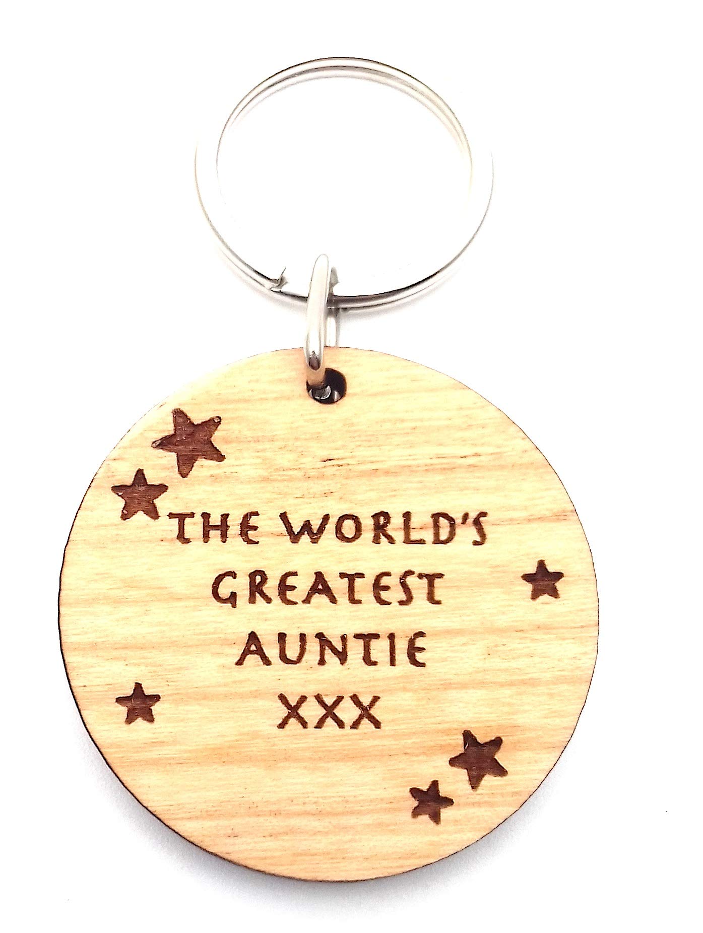 The World's Worlds Greatest Auntie Round Wooden Wood Keyring Key Ring Keepsake Gift for Her