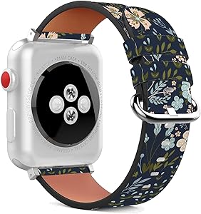 Compatible with Apple Watch - 38mm / 40mm (Serie 5,4,3,2,1) Leather Wristband Bracelet with Stainless Steel Clasp and Adapters - Classy Navy Blue Flowers