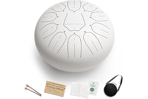 Panda Drum Plus (White) | Steel Tongue Handpan with Music Book, Mallets, Carrying Bag & Finger Picks | 11 inch, 432 Hz | Rain Drum for Inside & Outside | Calming Musical Instrument for Adults & Kids