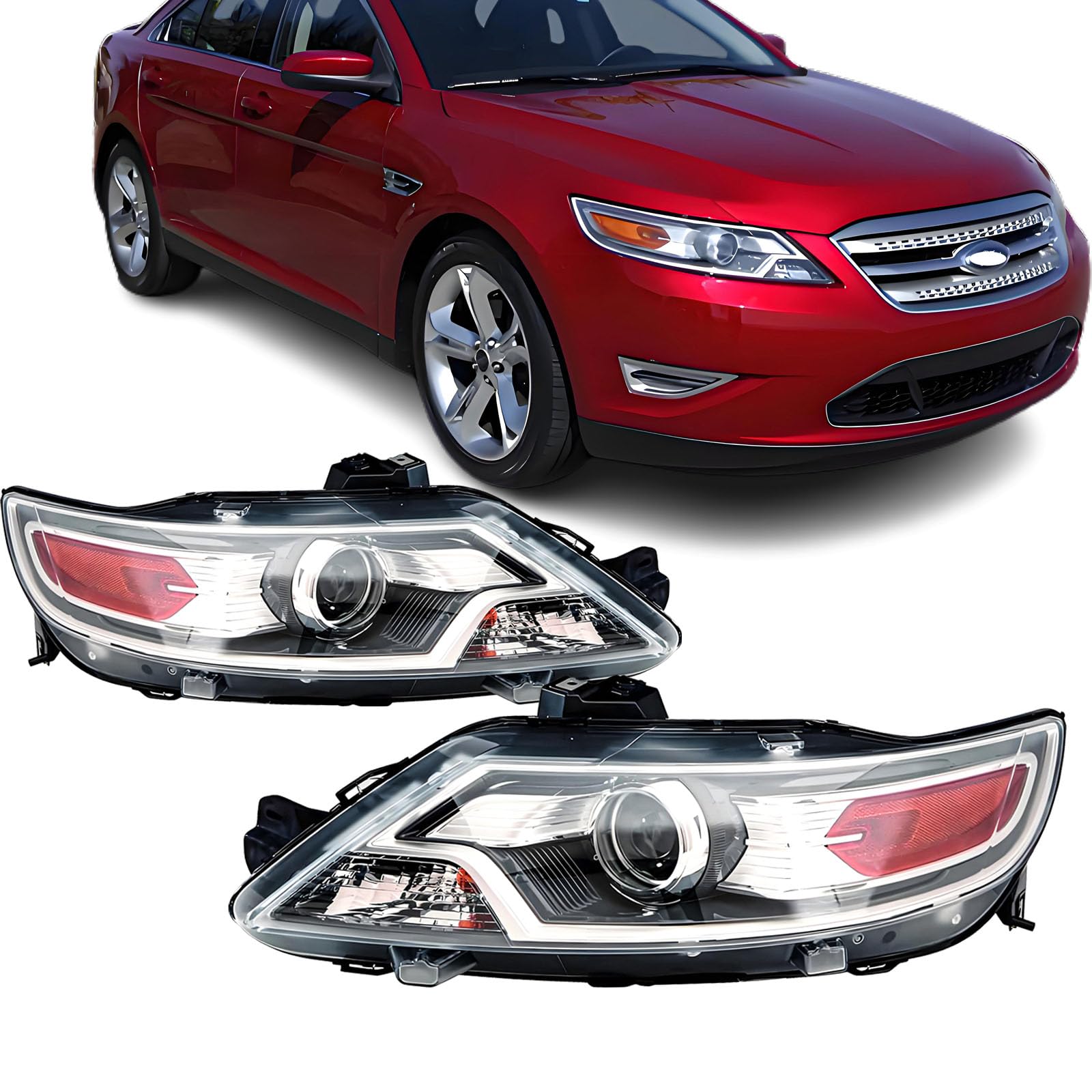 Photo 1 of Headlights Headlamps Assembly Compatible with 2010 2011 2012 Ford Taurus Head Light Headlamp Driver and Psaaenger Side, Chrome Housing Amber Side