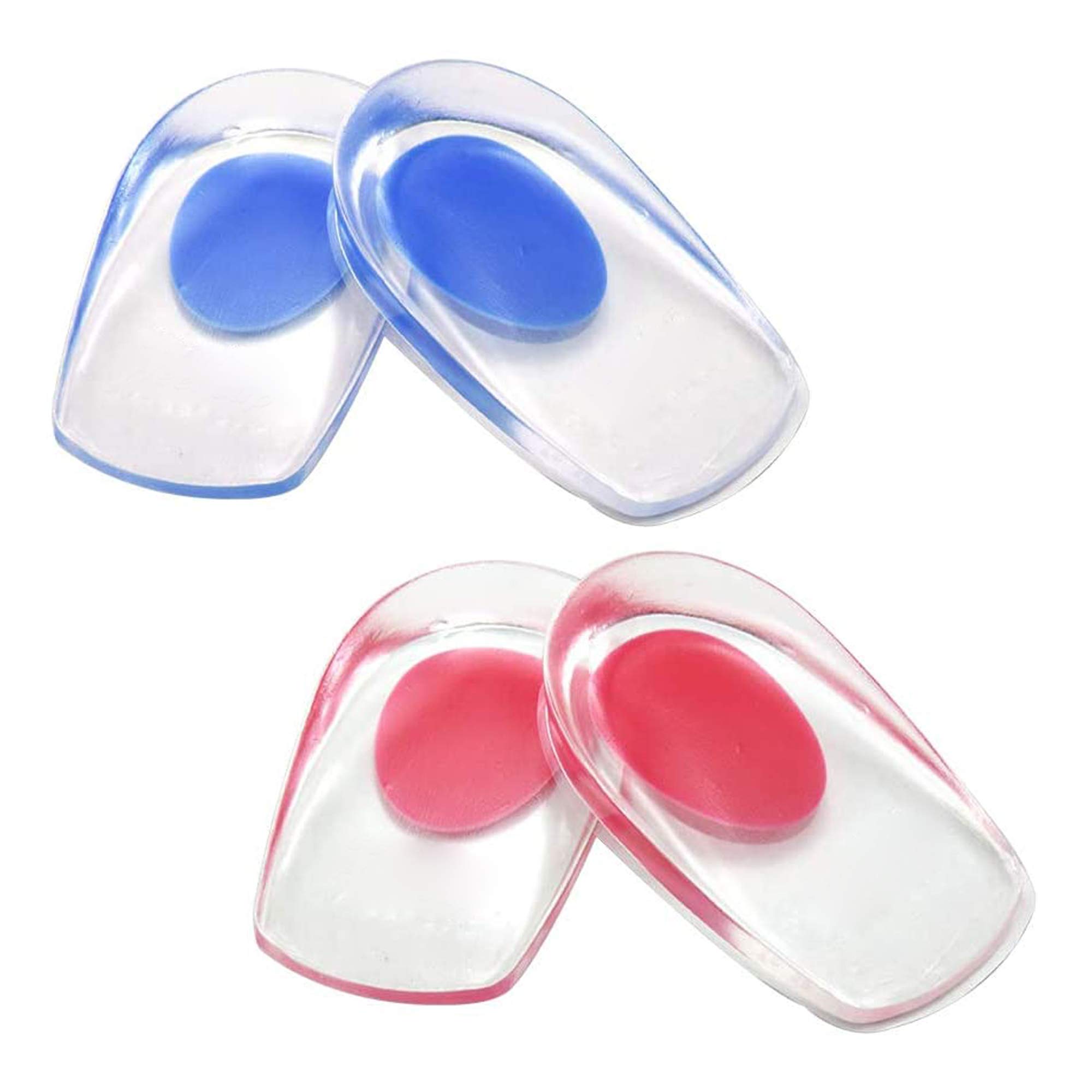 Schneespitze 2 Pairs Heel Support Pad Clear Orthotic Gel Heel Pads Shoe Insole Gel Shoe Lift for Plantar Fasciitis or Heel Spur,Pink/Blue