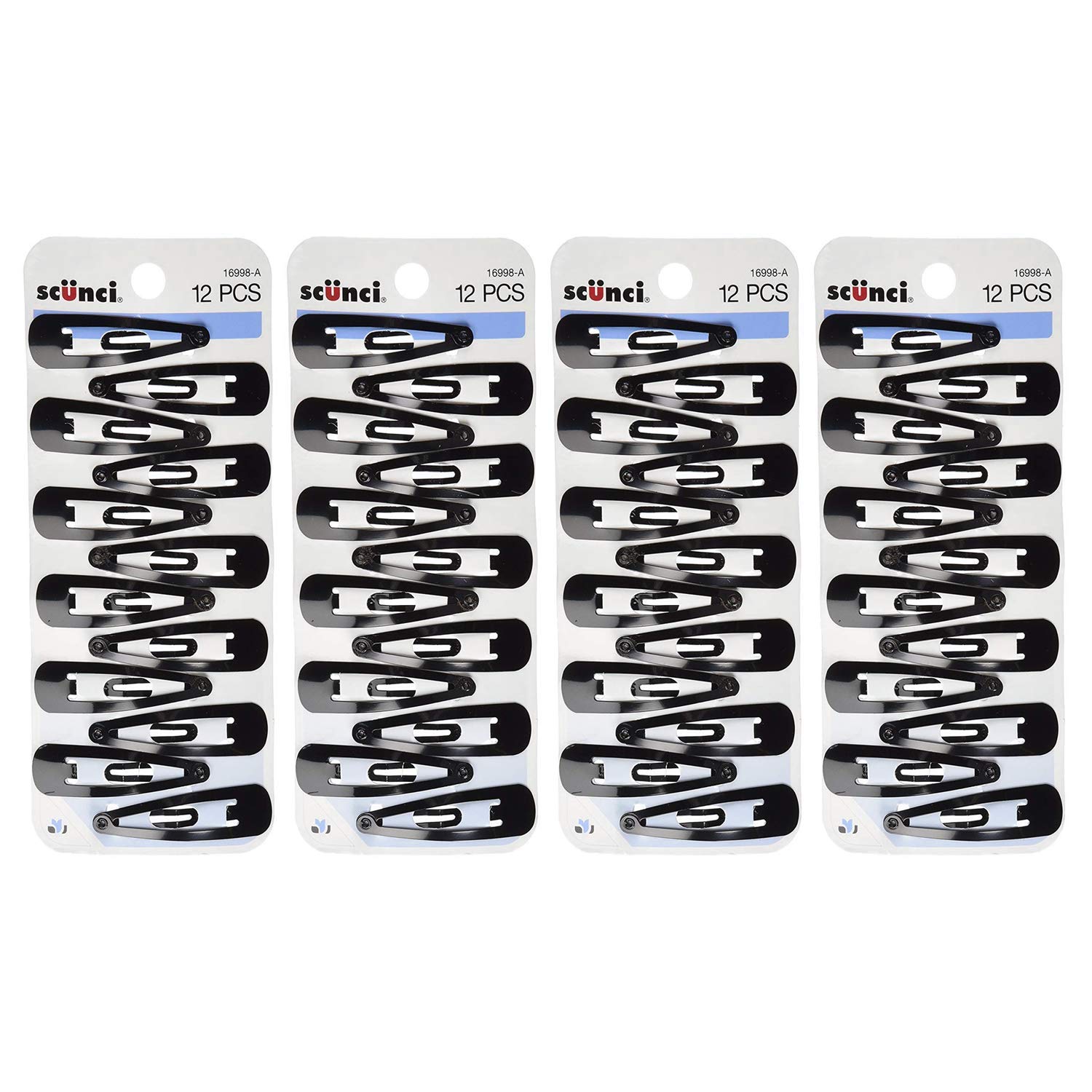 Scunci Countour, Snap Hair Clips, Black, 12 Count (4-Pack)