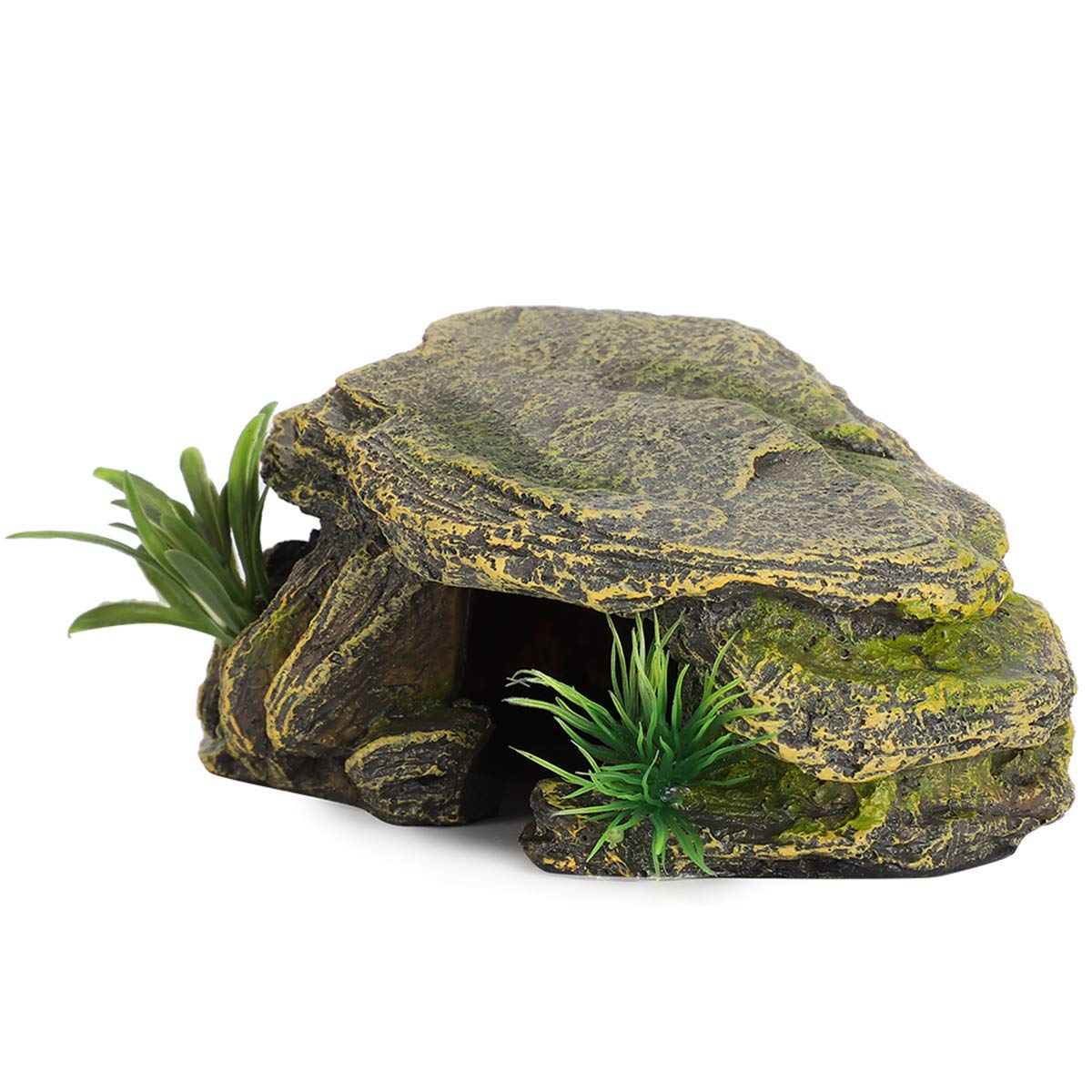 Felenny Reptile Habitat Decor Resin Tortoise Basking Platform Hiding Cave, Natural Stone Look Landscaping Ornament