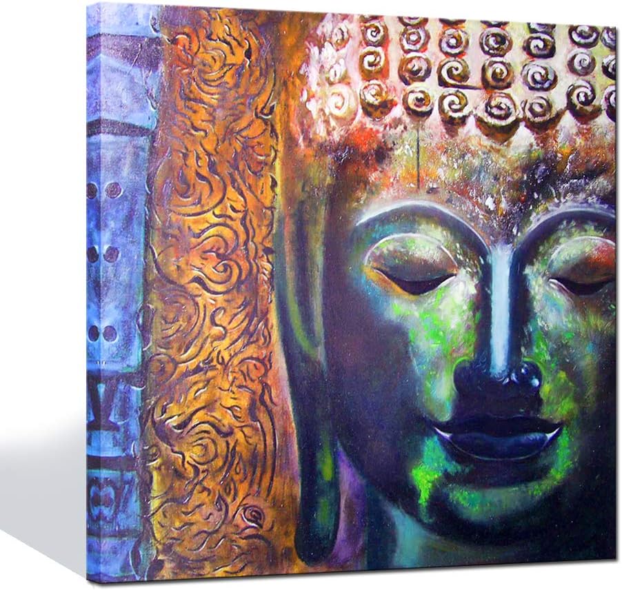 Live Art Decor - Canvas Print Wall Art Colorful Artistic Buddha Head Portrait Painting Printed On Canvas Modern Home Decor Framed Artwork Ready to Hang Religion Gifts- 24 x 24