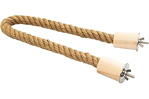 LOVELY LITTLE FLYERS Bird Rope Perch for Parrots, Bendable Natural Jute Boing with Pine Wood and Stainless Steel Mount, Cotton Alternative Boing, Cage Accessory for Parrots, Doves, and Finches (Brown, 2 feet)