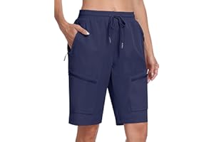 MoFiz Womens 10" Long Shorts for Women Knee Length Quick Dry Women Hiking Cargo Shorts Athletic Travel Golf with Zip Pockets
