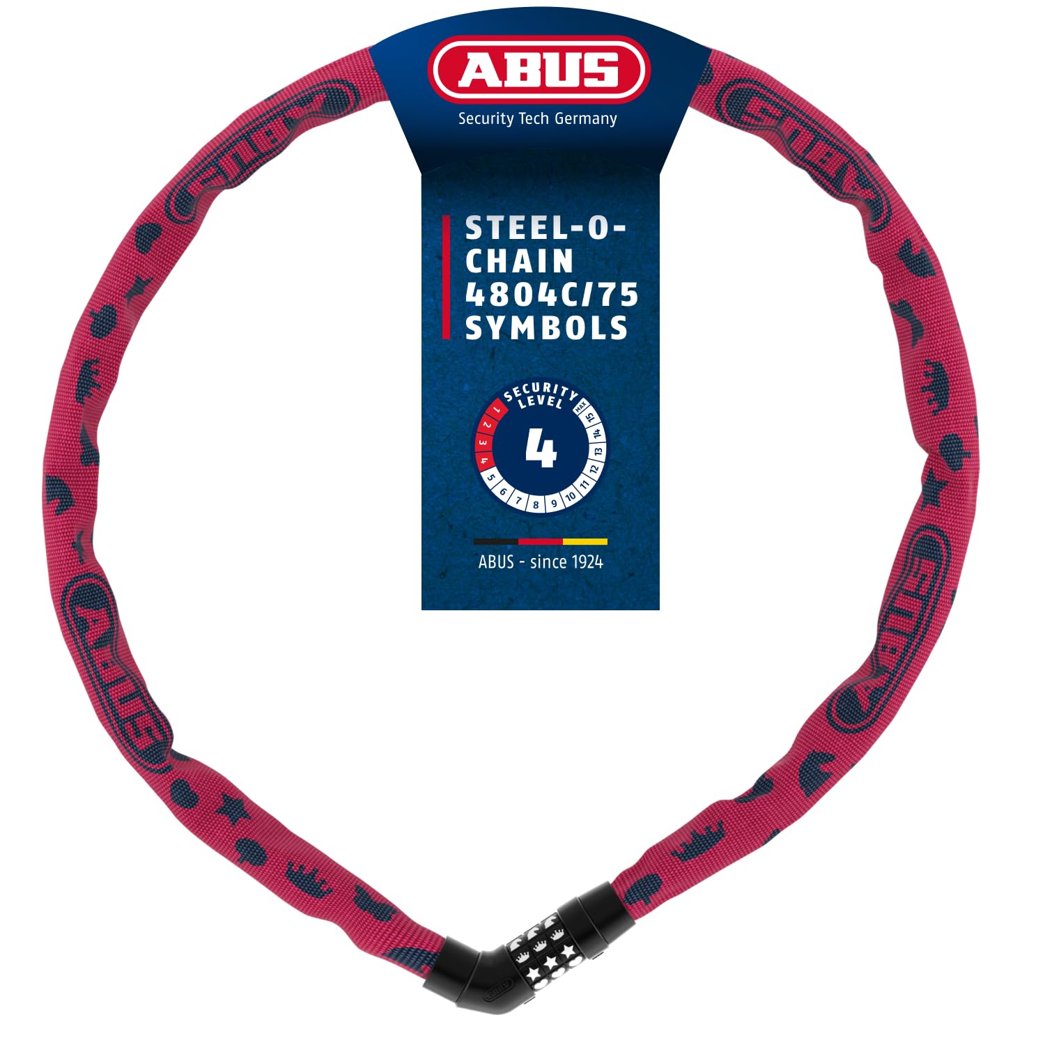 ABUS Steel-O-Chain 4804C SYMBOLS chain lock – combination lock for children’s bikes – ABUS Security Level 4