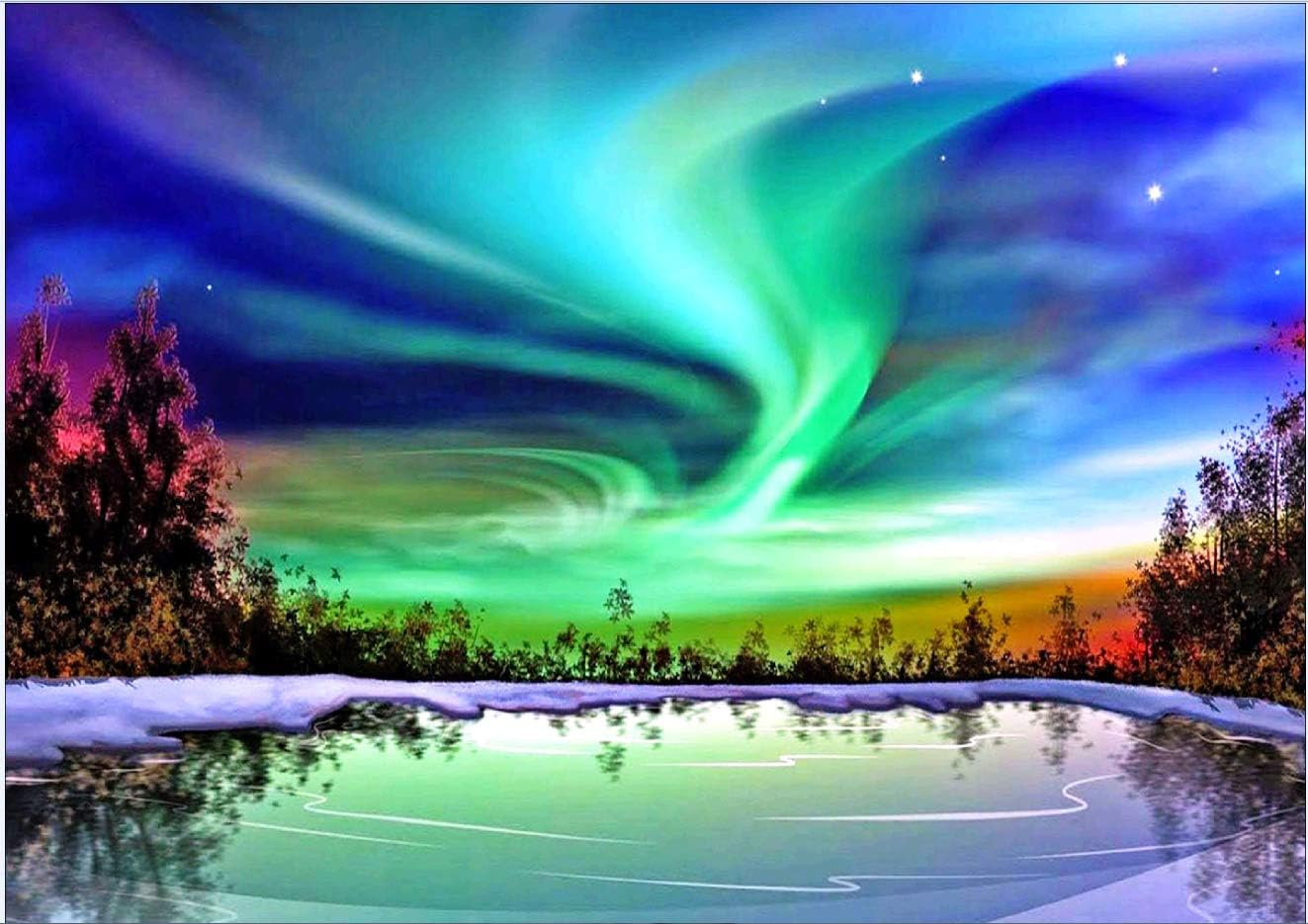 Full Drill DIY 5D Diamond Painting Polar Aurora Night Sky Cross Stitch Kit Embroidery Art Craft Home Decor