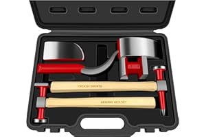 C&T 6 Piece Heavy Auto Body Repair Tool Hammer Dolly Set, Car Body Repair Tool Kit with Carrying Case, Hickory Handles,Fender Repair kit