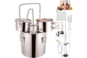 DESENNIE Shine Still 13.2 GAL 3 Pots Distillery Kit Stainless Steel Copper Tube Complete with Thumper Water Pump Metal Thermometer Airlock Brew Bag Proof Parrot Alcoholmeter Test Kit for Whiskey, Brandy etc.