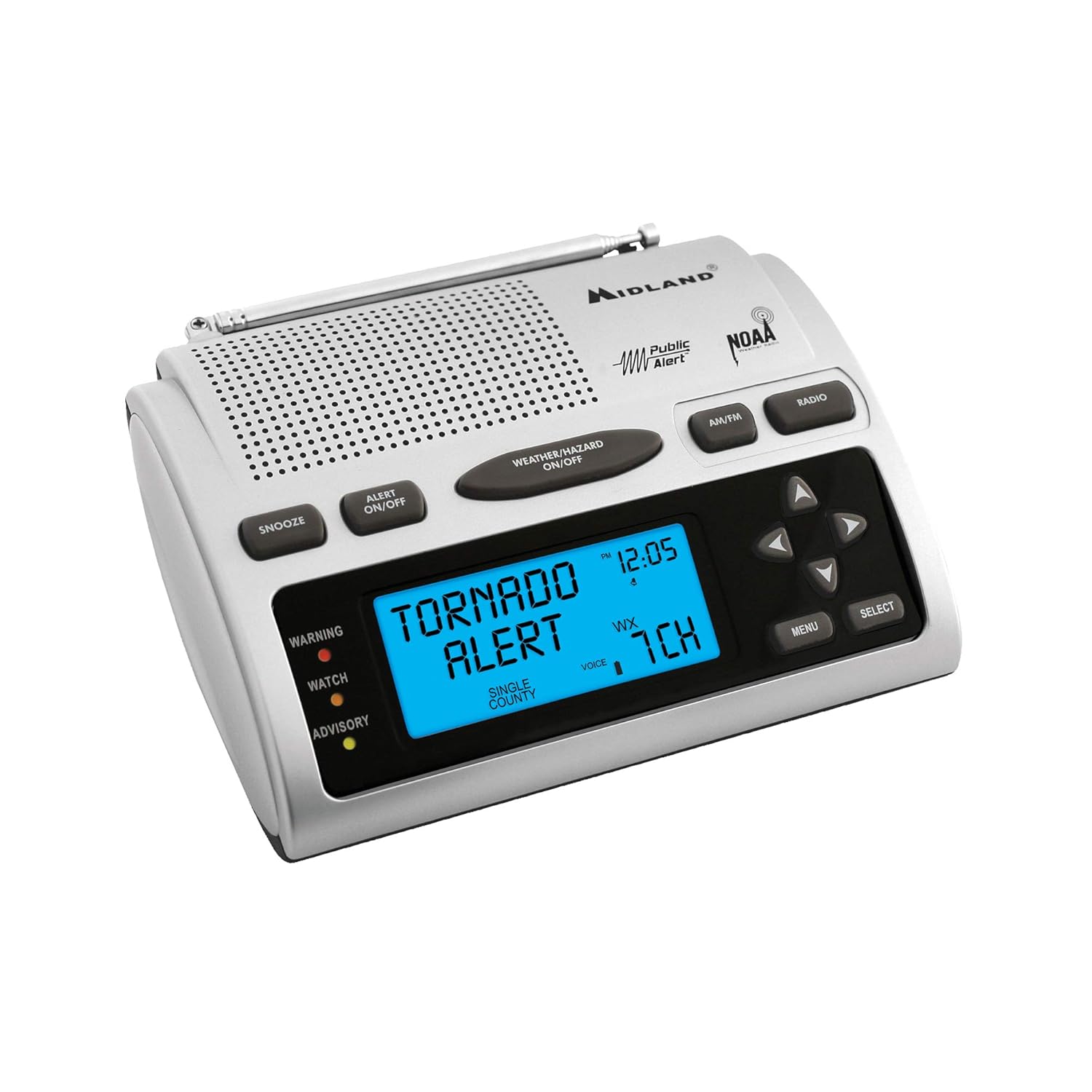Midland - WR300, Deluxe NOAA Emergency Weather Alert Radio - S.A.M.E. Localized Programming, 60+ Emergency Alerts, & Alarm Clock w/ AM/FM Radio