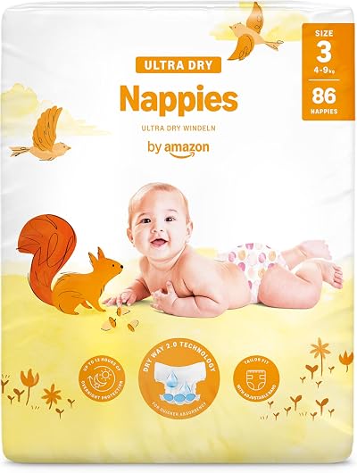 By Amazon Ultra Dry Nappies Size 3 4-9 kg 86 Nappies Channels