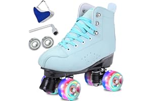 SCNUT Skates Women's Men's High Top Black PU Leather Classic Double Row Adjustable Outdoor Indoor Quad Skates and Roller Derb