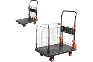 ZBPRESS Platform Truck Cart with Cage,Foldable Push Cart Dolly 880LBS Capacity,Heavy Duty Moving Portable Hand Trucks for Warehouse, Grocery, Garage