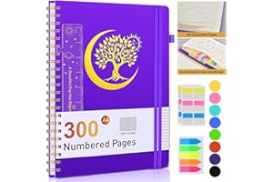 PAIBAS Lined Spiral Notebook Journal 8.5" x 11.5" with 300 Numbered Pages,A4 Large Journal for Women Men Writing,100GSM College Ruled Paper,Plastic cover Spiral Bound Notebooks for Work,School