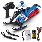 NKOK Polaris Switchback Assault RC Snowmobile Toy &ndash; 1:10 Scale (Blue/Red) | 2 Ski Sets for Year-Round Fun &bull; All-Terrain: Snow, Dirt, Grass, Sand &amp; Pavement &bull; USB Rechargeable &bull; LED Lights &bull; 150-Ft RC