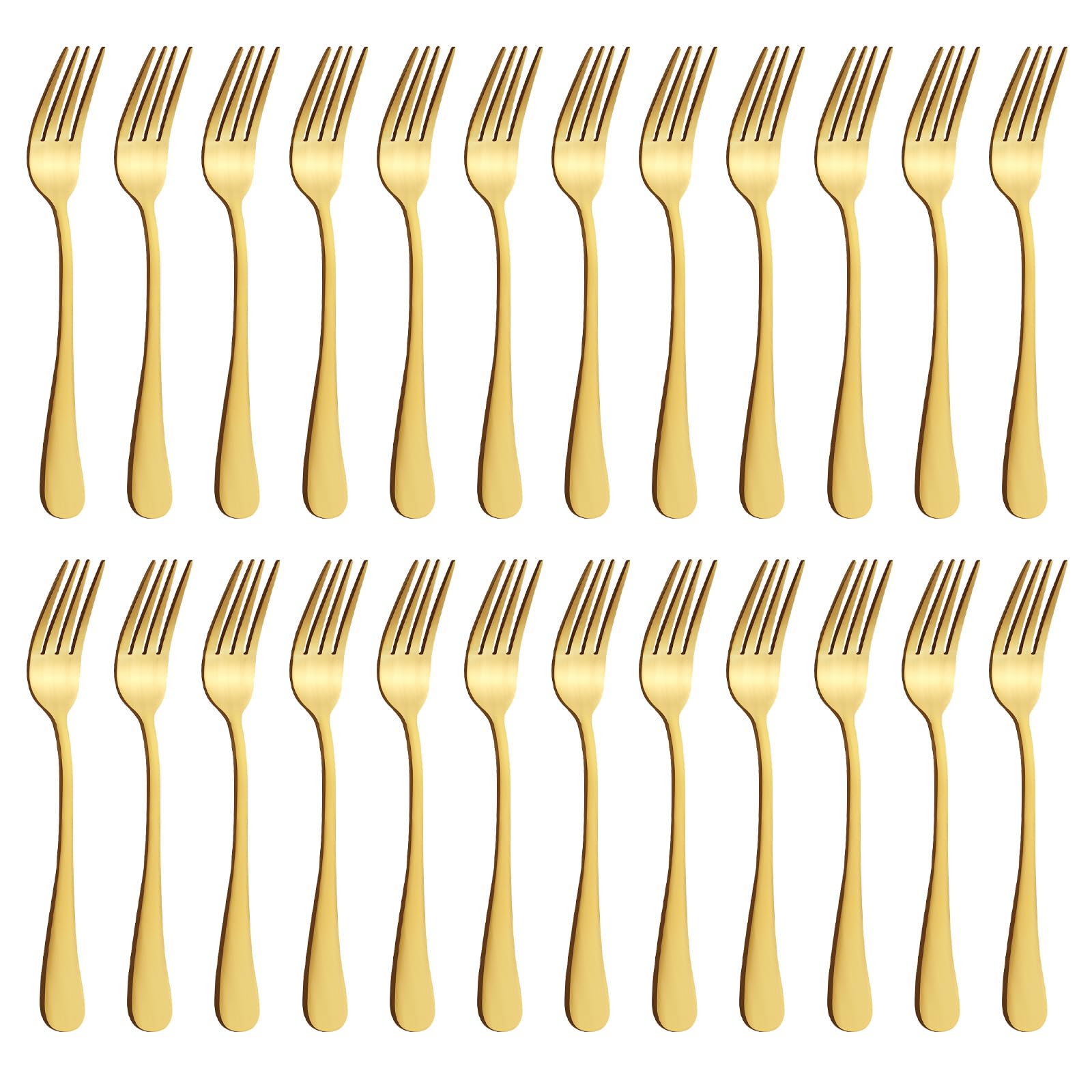 BEWOS Forks 24 Pieces, Stainless Steel Matt Gold Forks Set, 8 Inches (20.3 Cm), Mirror Polished, Dishwasher Safe, Suitable for Household, Restaurant, Canteen