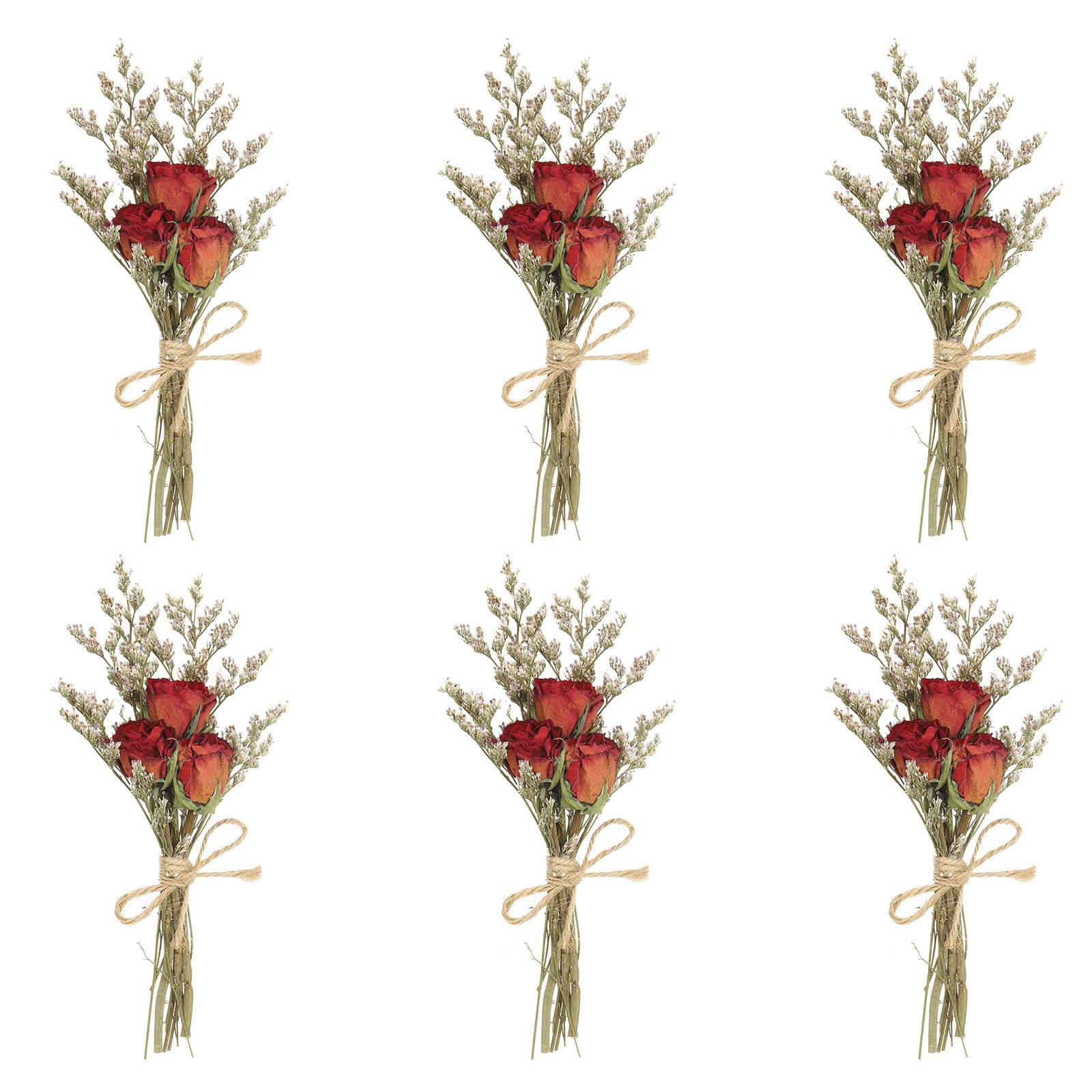 PATIKIL Mini Dried Flower Bouquet, 6 Pcs Rose Natural Wildflower with Stem Decor Baby's Breath Boho Floral Plant Flower for Crafts DIY Photo Props Gift Wedding Decor, Red