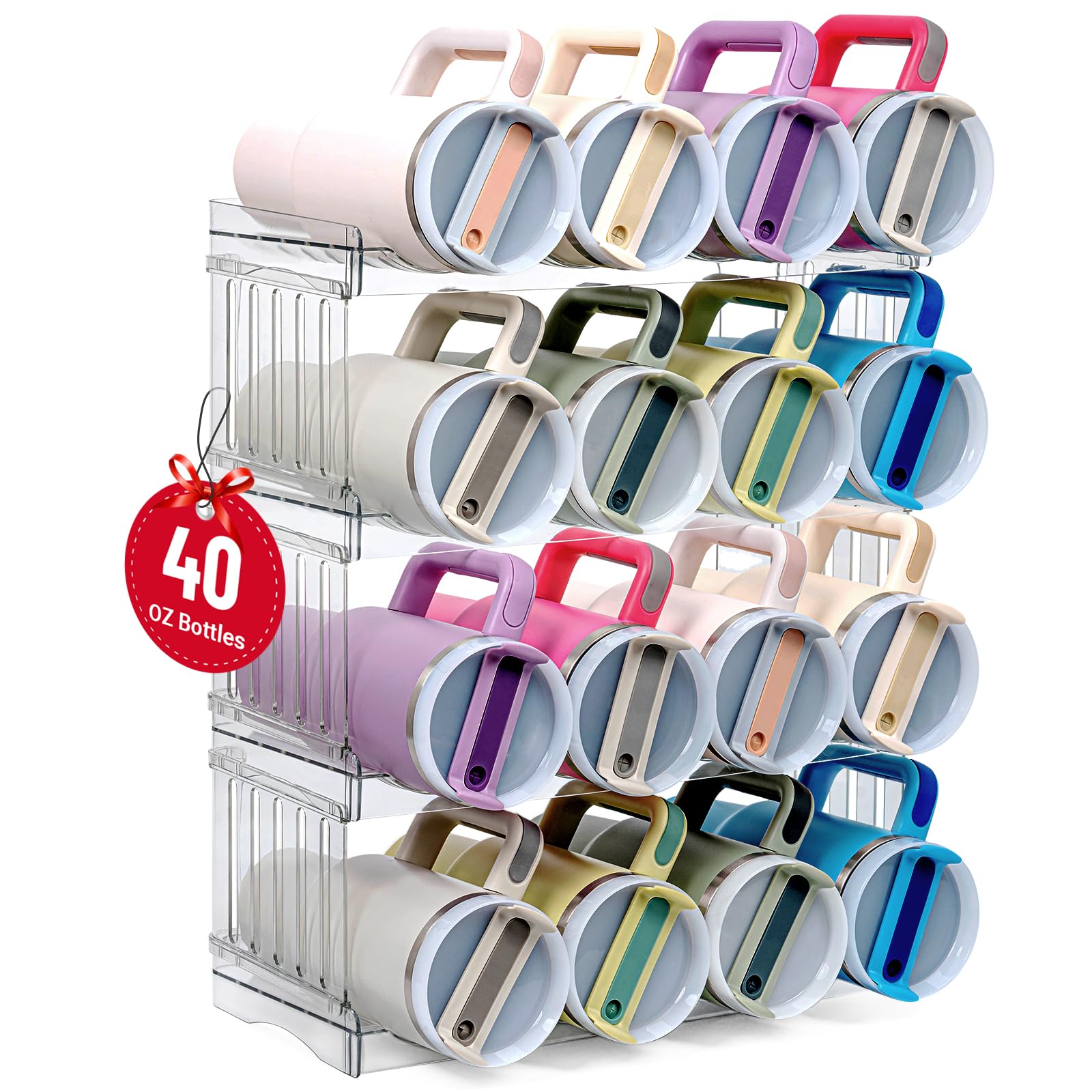 Photo 1 of Water Bottle Organizer for Full Stanley 40 oz Tumbler with Handle, Cabinet Kitchen Pantry Organizers and Storage for Owala Stanley Cup Accessories Holder, Patented Stackable Tumbler Organizer Gifts